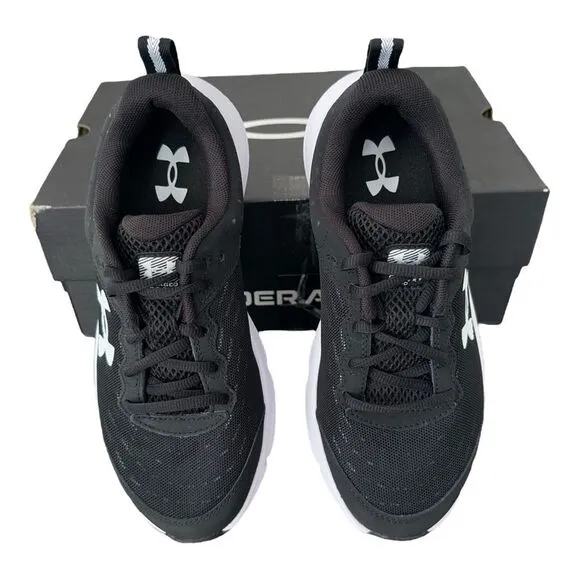 Under Armour BGS Assert 10 Wide Black White Boys Grade School Shoes Size 5 Y