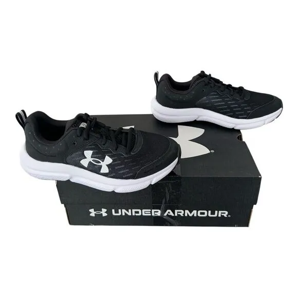 Under Armour BGS Assert 10 Wide Black White Boys Grade School Shoes Size 5 Y