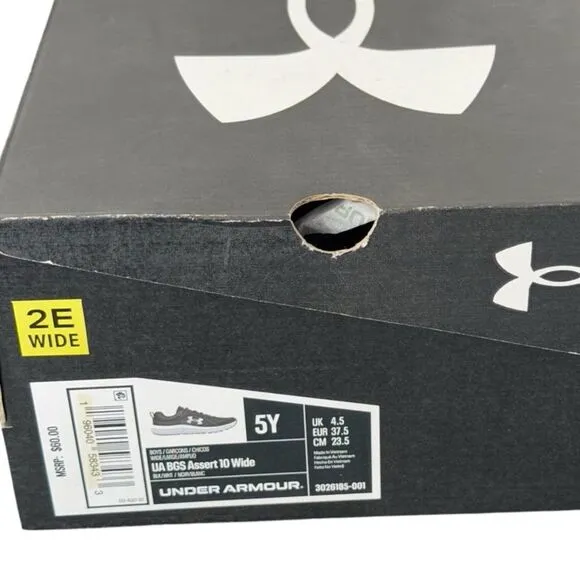 Under Armour BGS Assert 10 Wide Black White Boys Grade School Shoes Size 5 Y