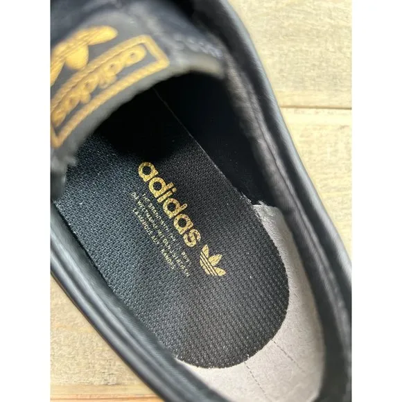US7 Adidas Nizza Trefoil Shoes Women's Black Leather 3D Gold Leaf Logo HipHop