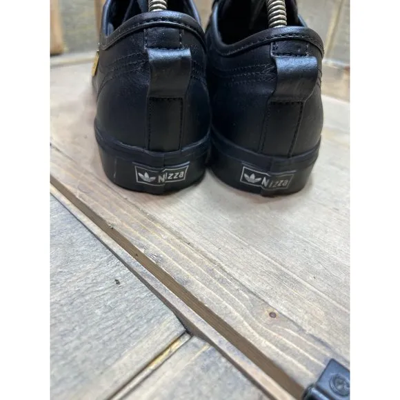 US7 Adidas Nizza Trefoil Shoes Women's Black Leather 3D Gold Leaf Logo HipHop