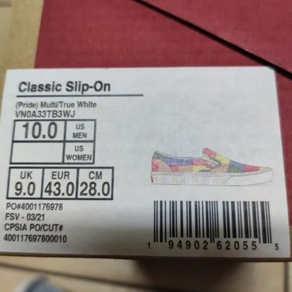 Vans Classic Slip On Pride Mens Multi color White Shoes Size 10
