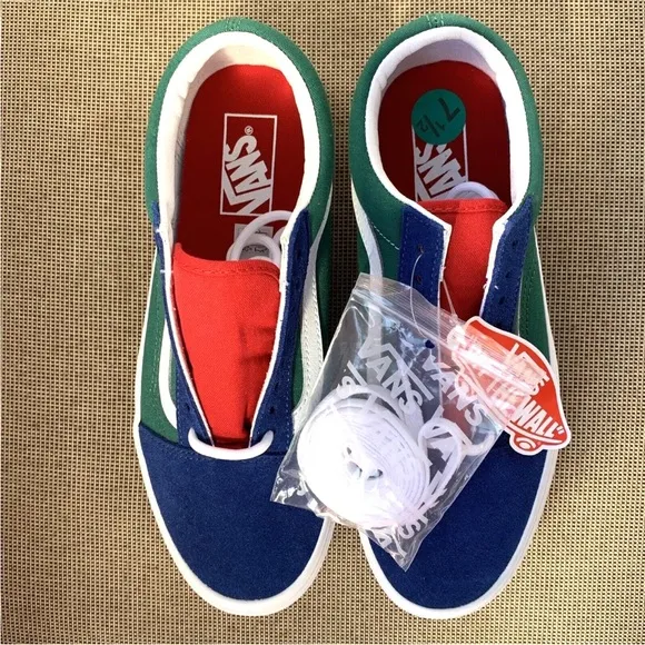 Vans Old Skool Yacht Club Yellow Blue Green Colorblock Suede Canvas W 9 M 7.5