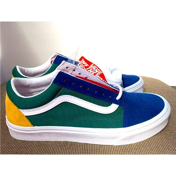 Vans Old Skool Yacht Club Yellow Blue Green Colorblock Suede Canvas W 9 M 7.5
