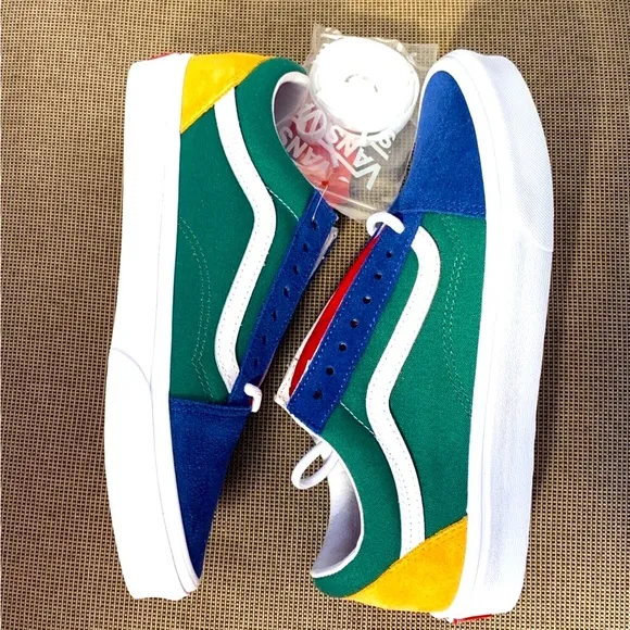 Vans Old Skool Yacht Club Yellow Blue Green Colorblock Suede Canvas W 9 M 7.5