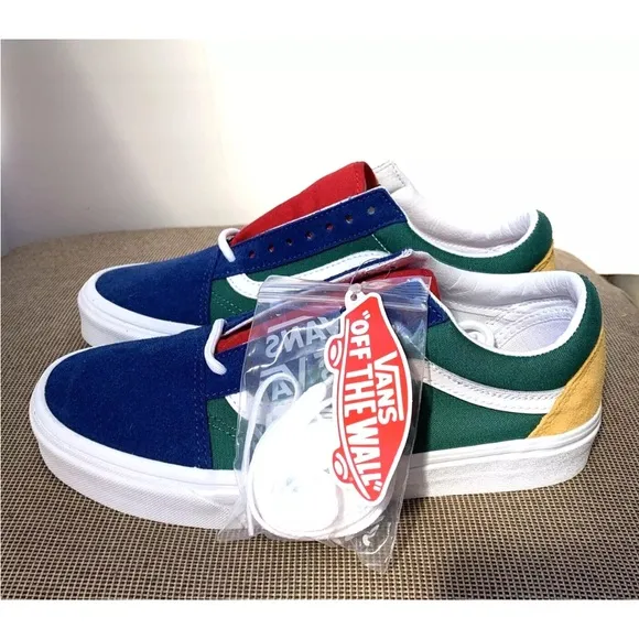 Vans Old Skool Yacht Club Yellow Blue Green Colorblock Suede Canvas W 9 M 7.5