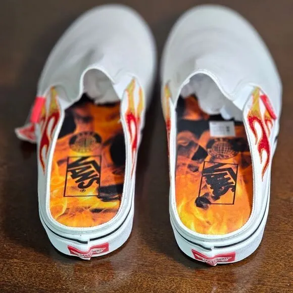 Vans X A$AP Worldwide Slip On White Shoes Mule Flames ASAP Rocky Collab Size 5.5