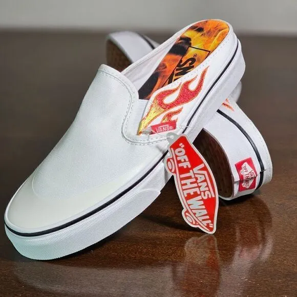 Vans X A$AP Worldwide Slip On White Shoes Mule Flames ASAP Rocky Collab Size 5.5