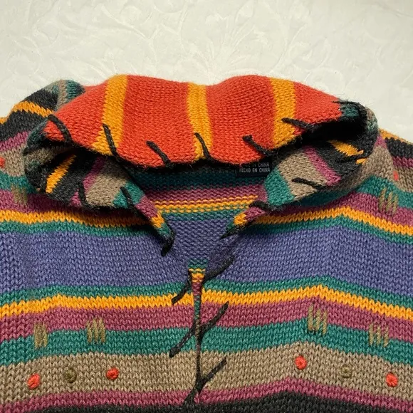 Vintage Roughrider Circle T Southwest Rustic Western Sweater Jacket Long Button