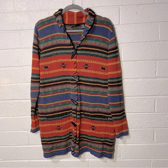 Vintage Roughrider Circle T Southwest Rustic Western Sweater Jacket Long Button