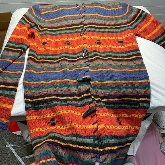 Vintage Roughrider Circle T Southwest Rustic Western Sweater Jacket Long Button