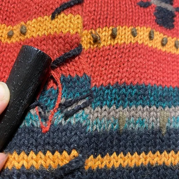 Vintage Roughrider Circle T Southwest Rustic Western Sweater Jacket Long Button