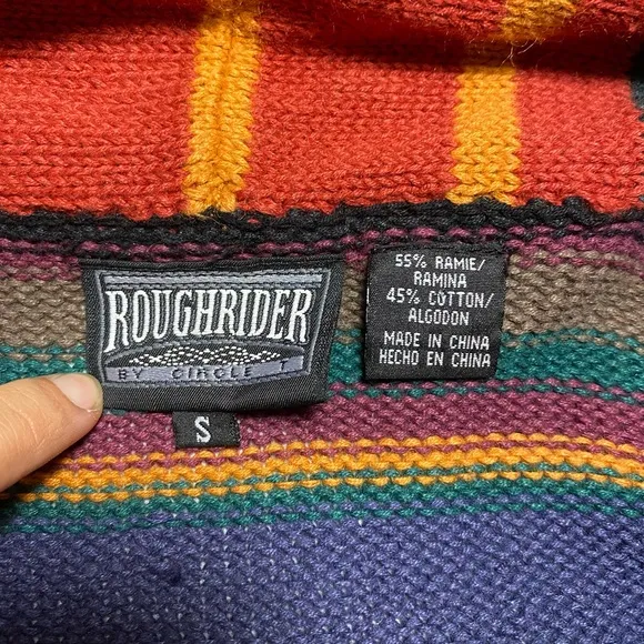 Vintage Roughrider Circle T Southwest Rustic Western Sweater Jacket Long Button