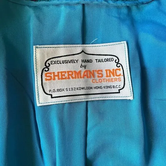 Vintage Teal Plaid Tweed Belted Jacket in Hand Tailored in 1969 by Sherman’s Inc
