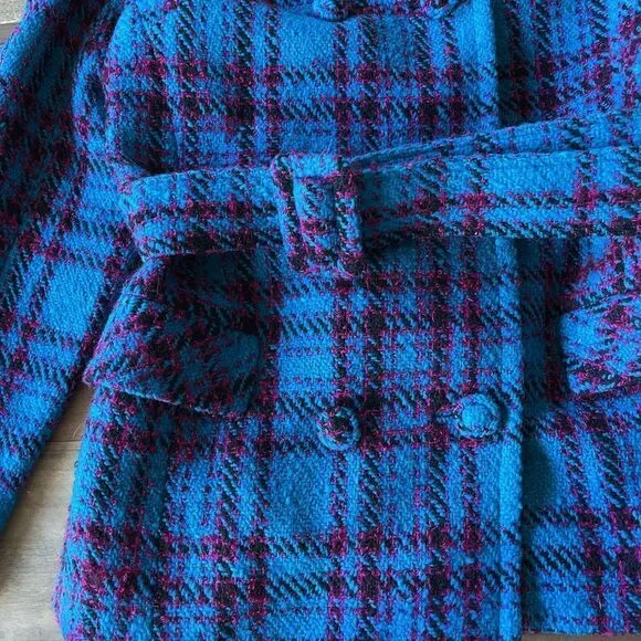 Vintage Teal Plaid Tweed Belted Jacket in Hand Tailored in 1969 by Sherman’s Inc
