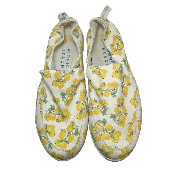 Vionic Beach Malibu Slip On Shoes Lemons Canvas Women's 8.5 Sneaker Loafer