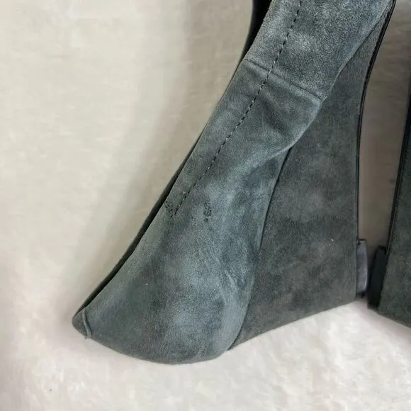 Vionic Camden Gray Nubuck Slip On Wedges Heels 6.5 Women