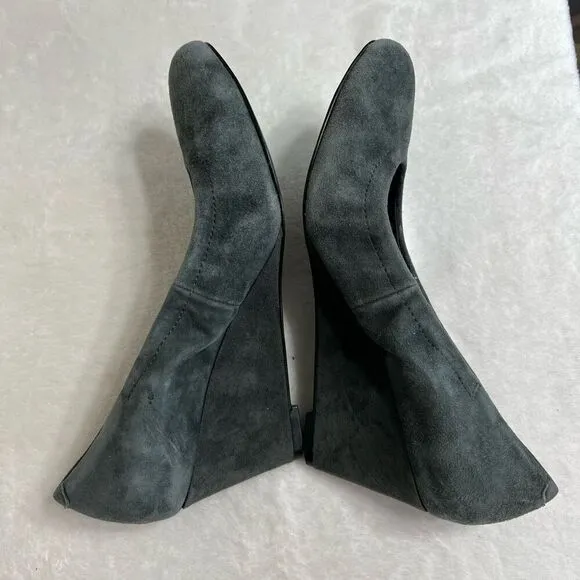 Vionic Camden Gray Nubuck Slip On Wedges Heels 6.5 Women