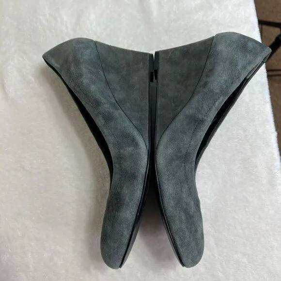 Vionic Camden Gray Nubuck Slip On Wedges Heels 6.5 Women