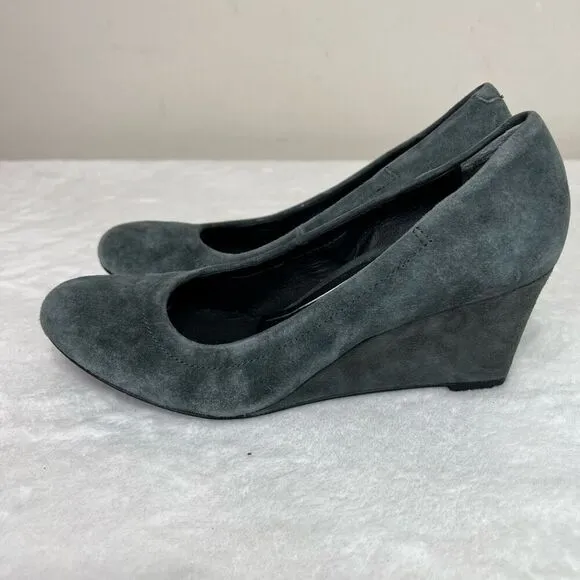 Vionic Camden Gray Nubuck Slip On Wedges Heels 6.5 Women