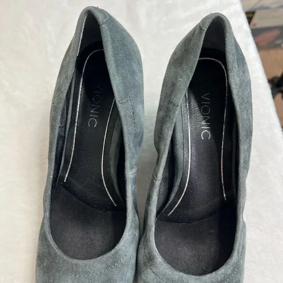 Vionic Camden Gray Nubuck Slip On Wedges Heels 6.5 Women
