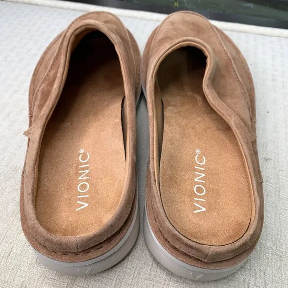 Vionic Mens Size 10.5 W Tan Uptown Clog Suede Slip-On Mules Casual Shoes
