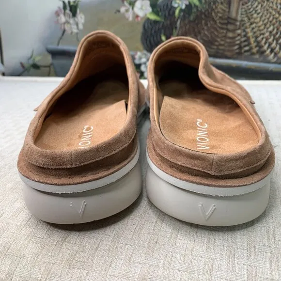 Vionic Mens Size 10.5 W Tan Uptown Clog Suede Slip-On Mules Casual Shoes