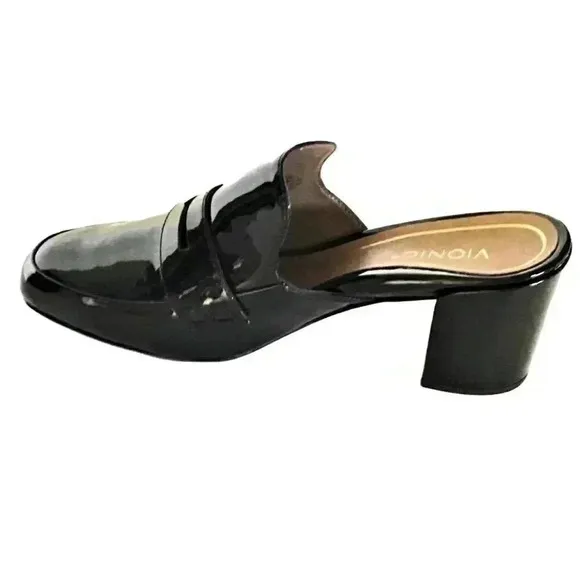 Vionic Plaza Annabel Mules Shoes Women 7.5 Black Patent Leather Block Heel NEW