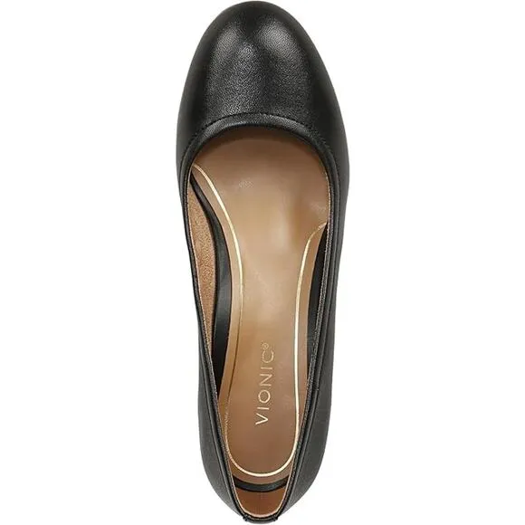 Vionic Women's Black Nappa Leather Carmel Heels Pumps Shoes Size 8.5 NWOT