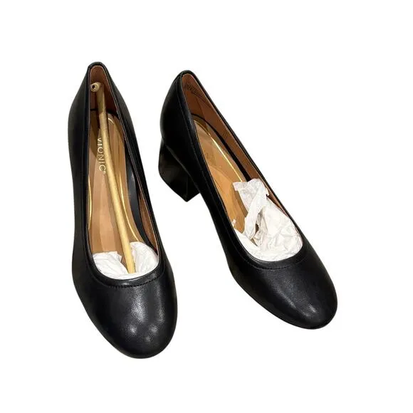 Vionic Women's Black Nappa Leather Carmel Heels Pumps Shoes Size 8.5 NWOT