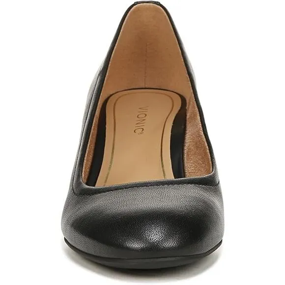 Vionic Women's Black Nappa Leather Carmel Heels Pumps Shoes Size 8.5 NWOT