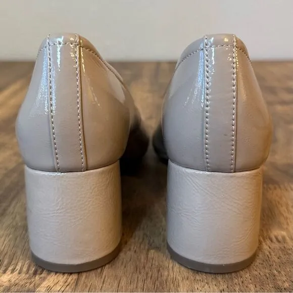 Vionic Women’s Carmel Patent Leather Chunky Comfort Round Toe Heel Taupe Size 7