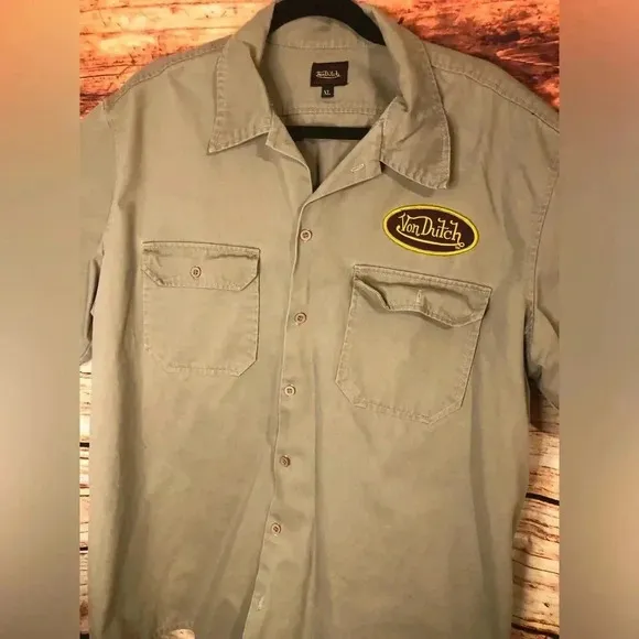 Von Dutch Mens Button Down Mechanic Shirt size XL