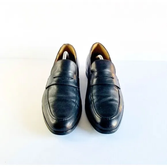 WOLF SHEPHERD Ringer Black Dress Loafers Italian Calfskin Leather Sz 11.5 9719