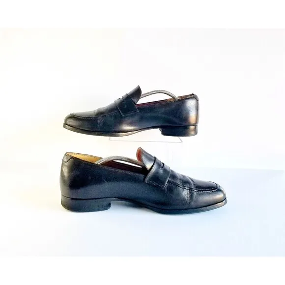 WOLF SHEPHERD Ringer Black Dress Loafers Italian Calfskin Leather Sz 11.5 9719