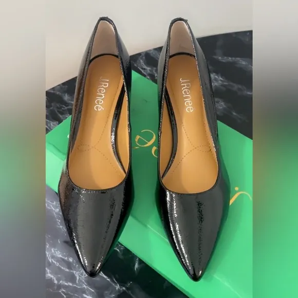 Women’s Dress Shoes Size 7.5 Black ASILAH Crinkle Patent J.RENEE Pumps AUTHENTIC